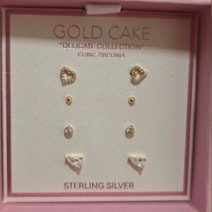 GOLD CAKE Steeling Silver Mini Earrings, Brand New, 4 PAIRS